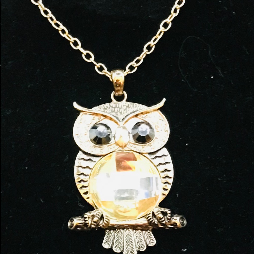 GOLD TONE OWL PENDANT NECKLACE EUC BY ACCESSORIZE
